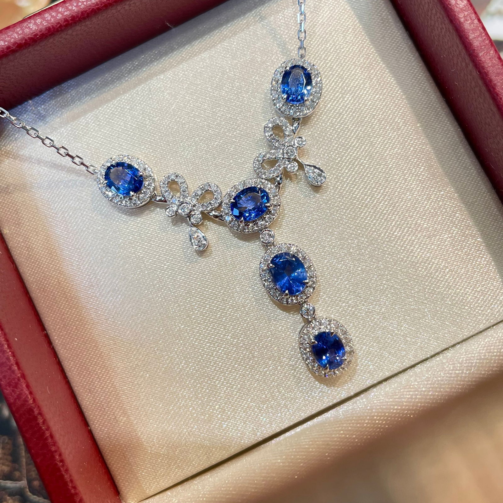 14k Gold 2 Ct Natural Sapphire & Diamond Necklace - 2