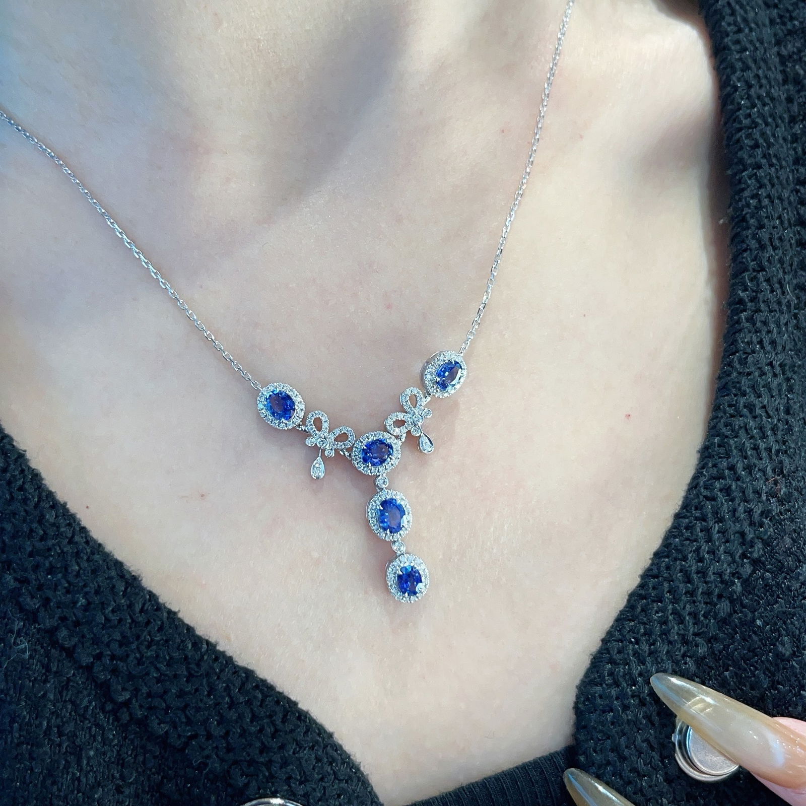 14k Gold 2 Ct Natural Sapphire & Diamond Necklace - 6