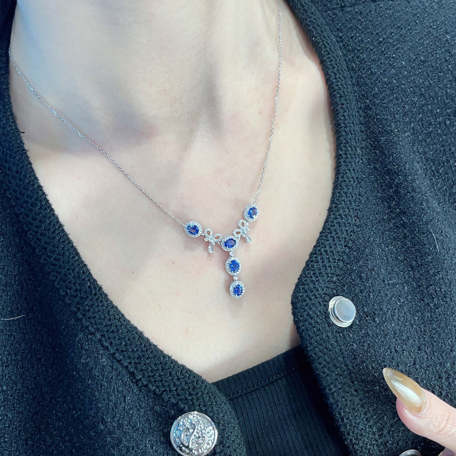 14k Gold 2 Ct Natural Sapphire & Diamond Necklace - 7