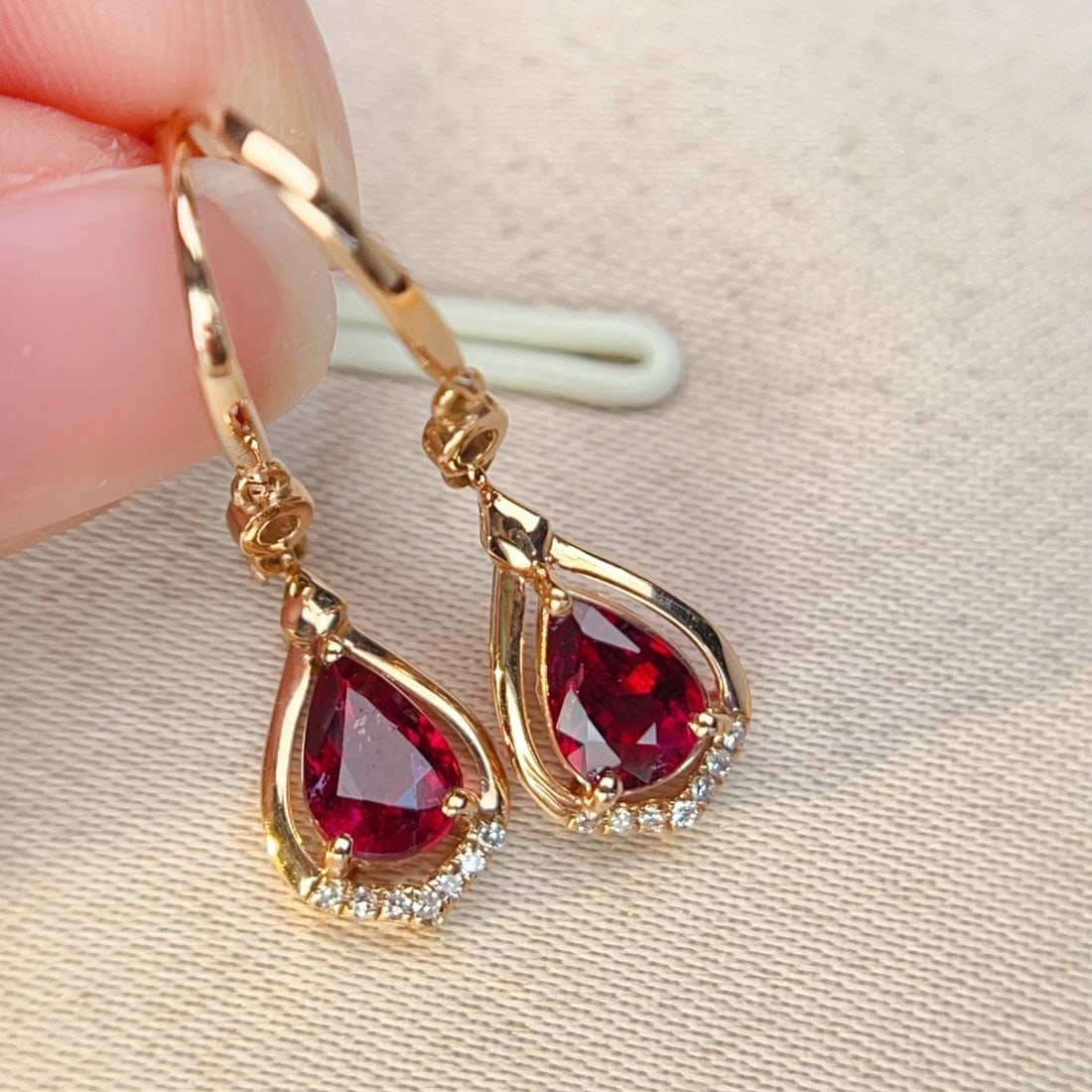 14k Gold 0.99 Ctw Natural Tourmaline & Diamond Earrings - 3