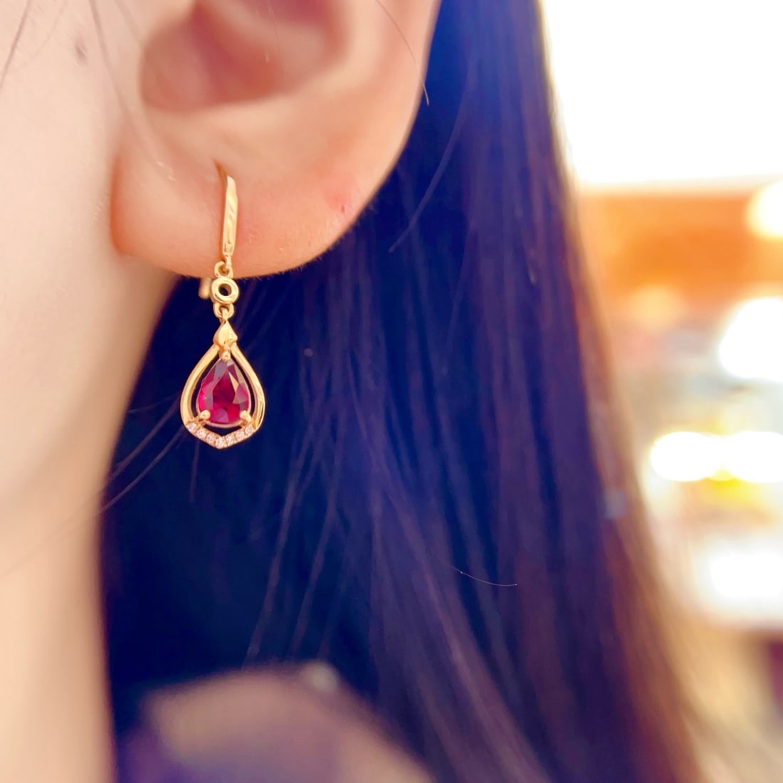 14k Gold 0.99 Ctw Natural Tourmaline & Diamond Earrings - 5