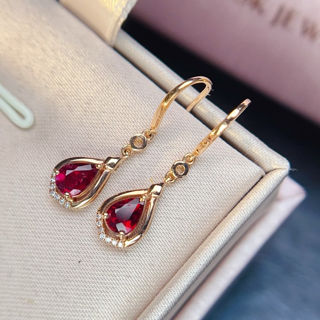 14k Gold 0.99 Ctw Natural Tourmaline & Diamond Earrings - 6