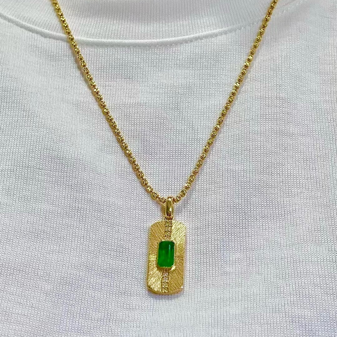 14k Gold 0.70 Ctw Natural Emerald & Diamond Pendant( Without Chain ) - 7