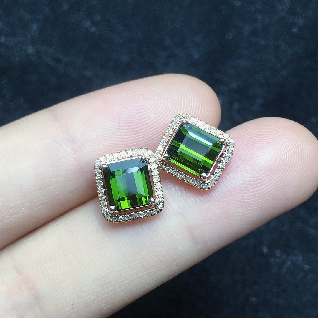 14k Gold 2.68 Ct Natural Tourmaline & Diamond Earrings - 3