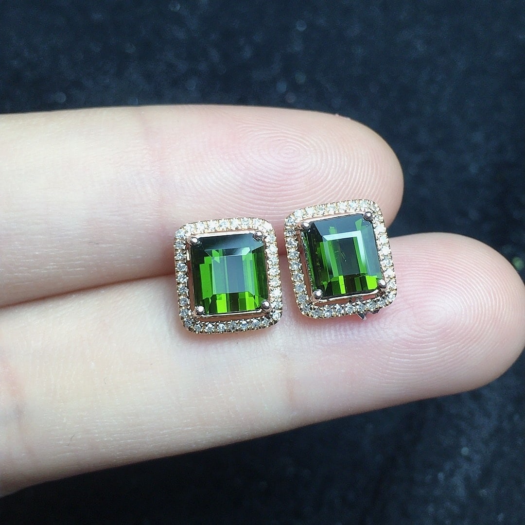 14k Gold 2.68 Ct Natural Tourmaline & Diamond Earrings - 4