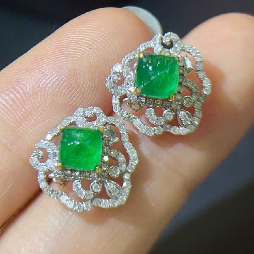 14k Gold 2.14 Ctw Natural Emerald & Diamond Earrings - 2