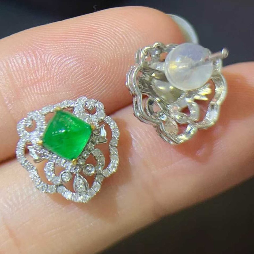 14k Gold 2.14 Ctw Natural Emerald & Diamond Earrings - 4