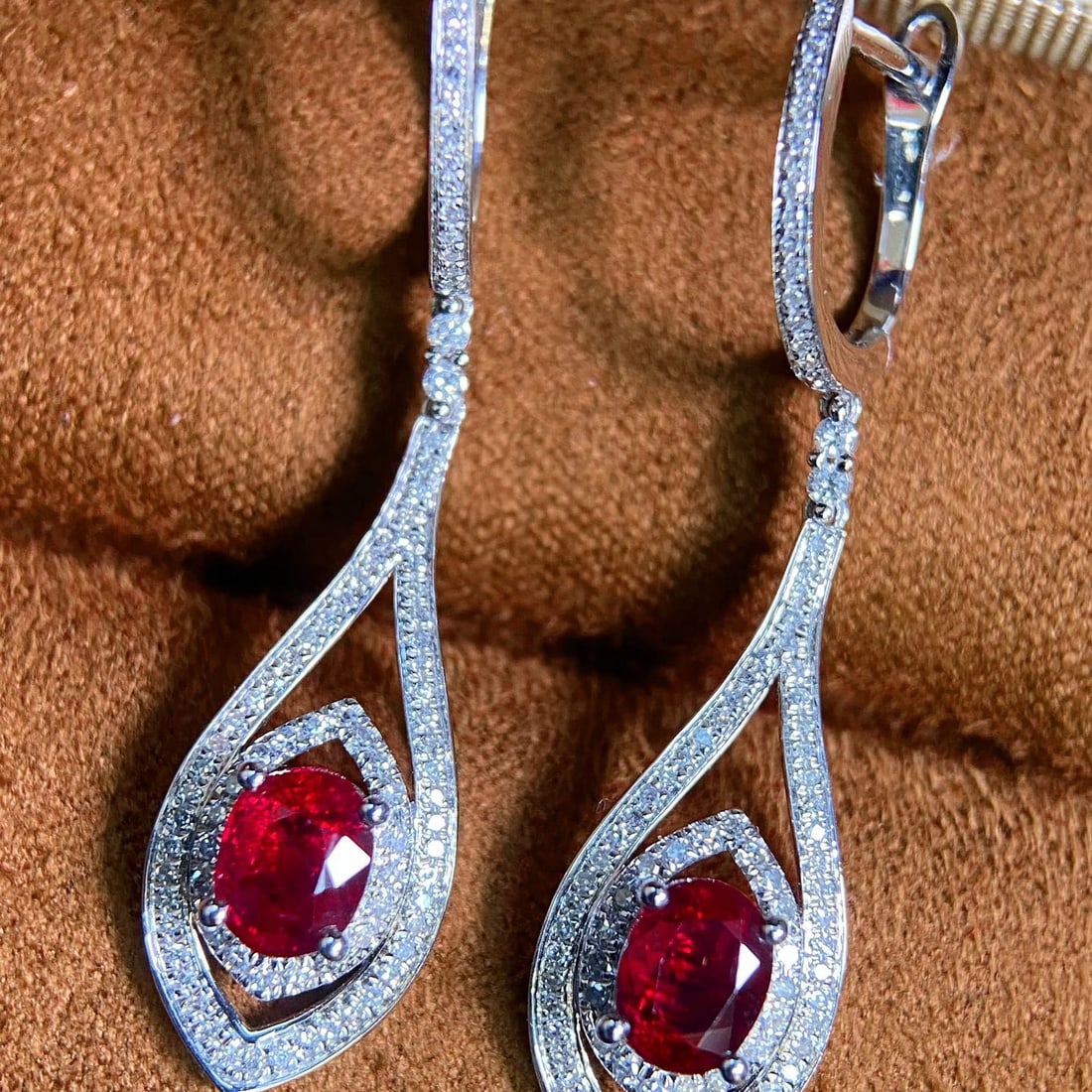 14k Gold 2.76 Ctw Natural Ruby & Diamond Earrings - 2