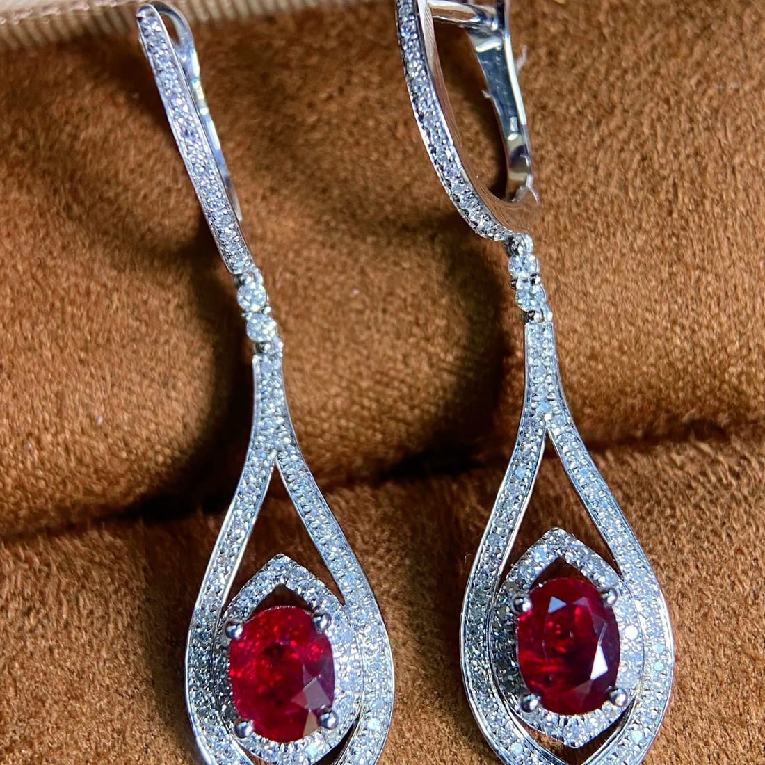 14k Gold 2.76 Ctw Natural Ruby & Diamond Earrings - 3