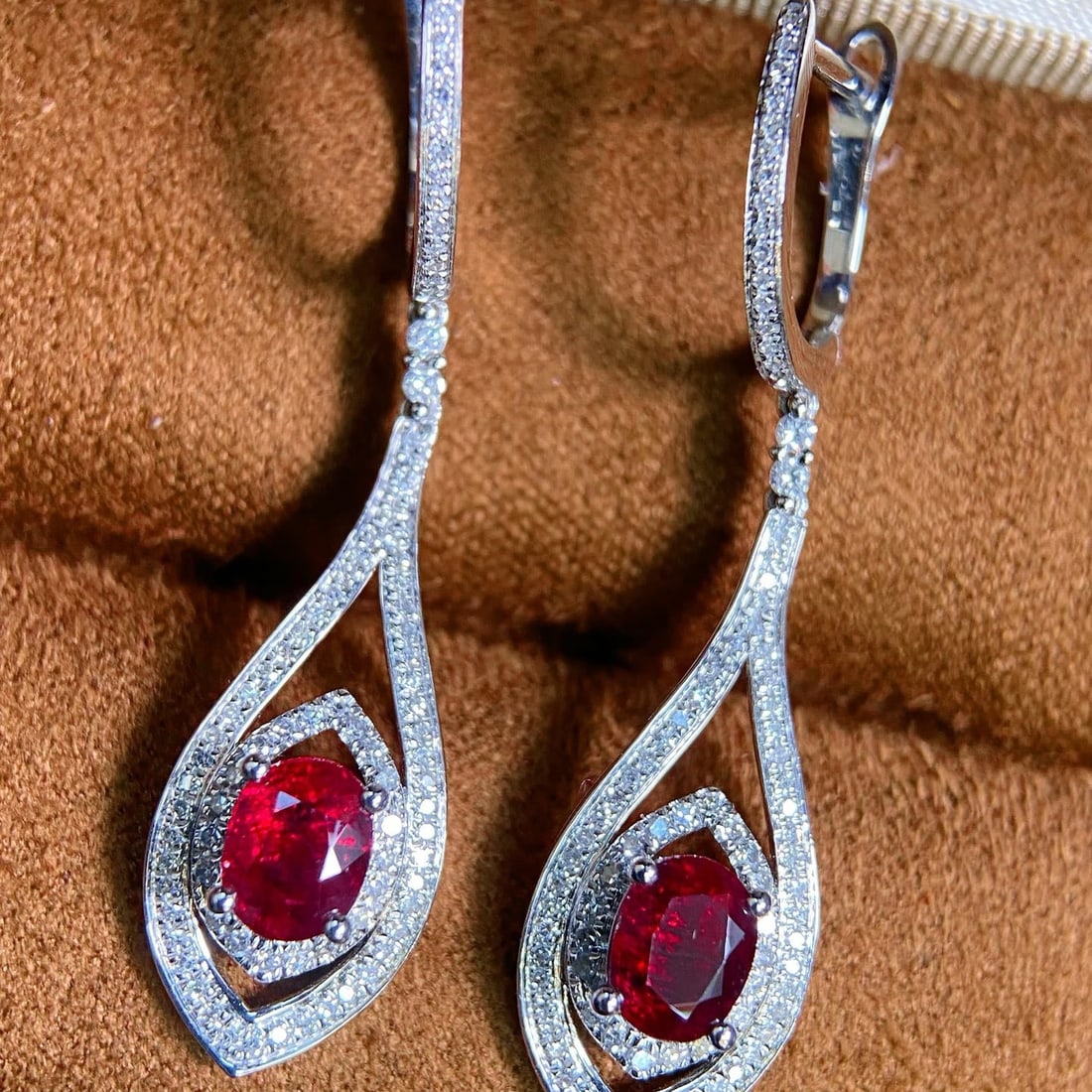 14k Gold 2.76 Ctw Natural Ruby & Diamond Earrings - 4