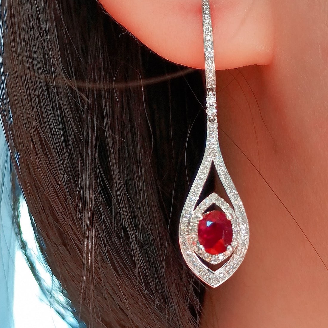 14k Gold 2.76 Ctw Natural Ruby & Diamond Earrings - 7