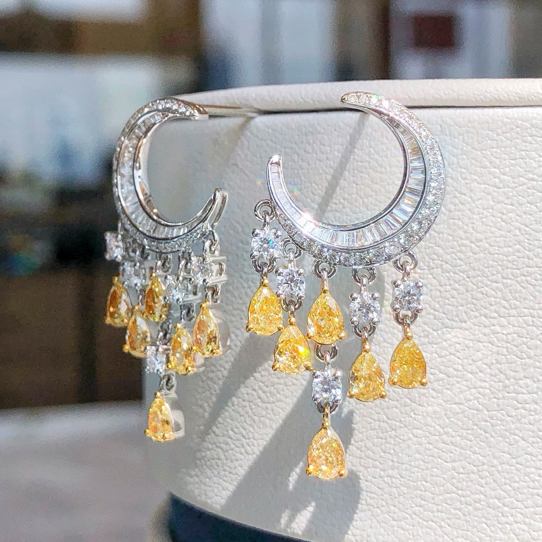 14k Gold 2.70 Ctw Natural Yellow Diamond & Diamond Earrings - 2