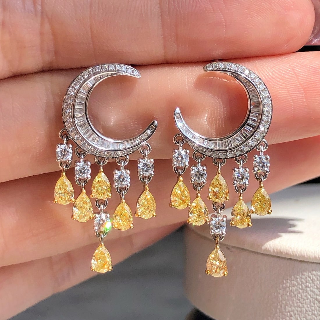 14k Gold 2.70 Ctw Natural Yellow Diamond & Diamond Earrings - 5