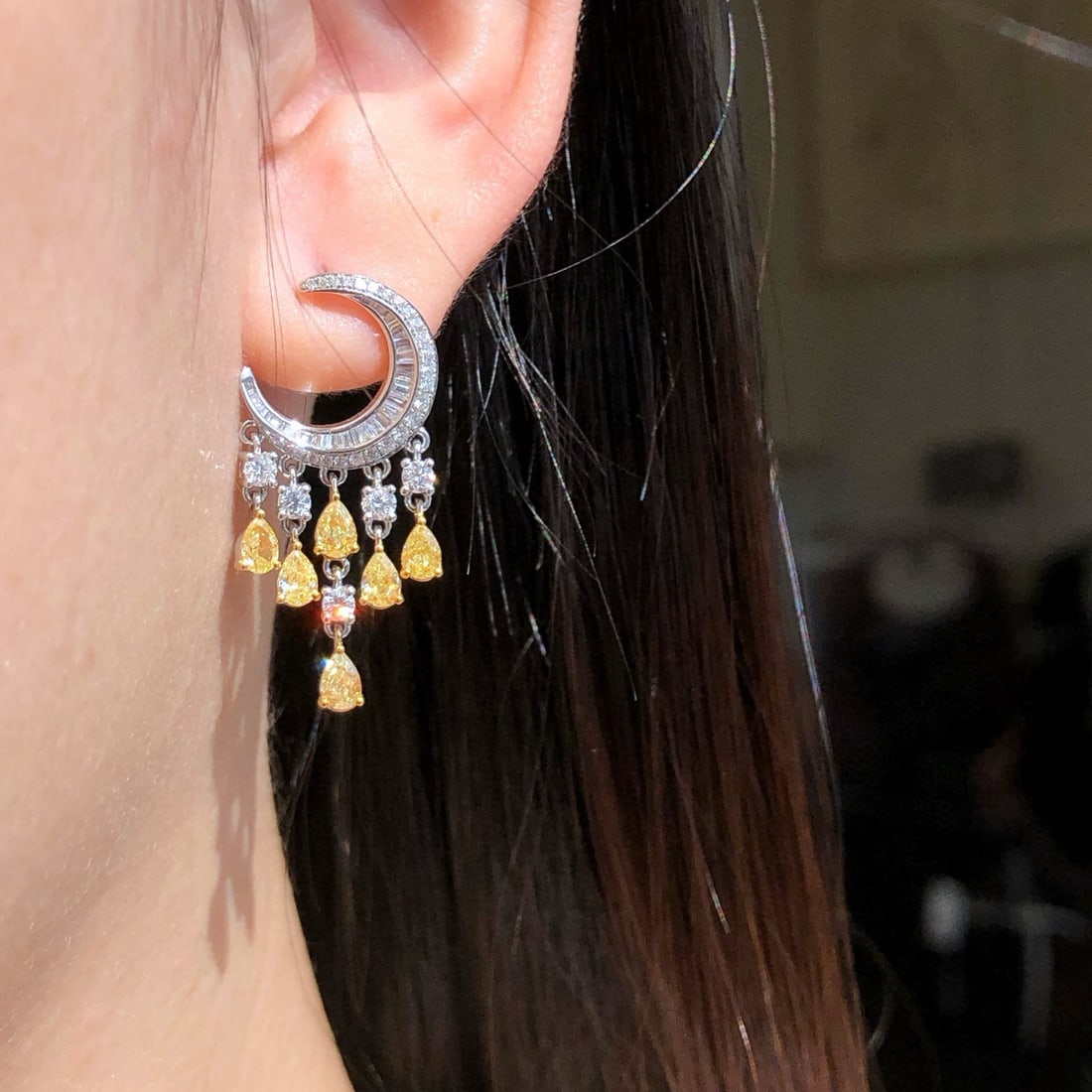 14k Gold 2.70 Ctw Natural Yellow Diamond & Diamond Earrings - 6