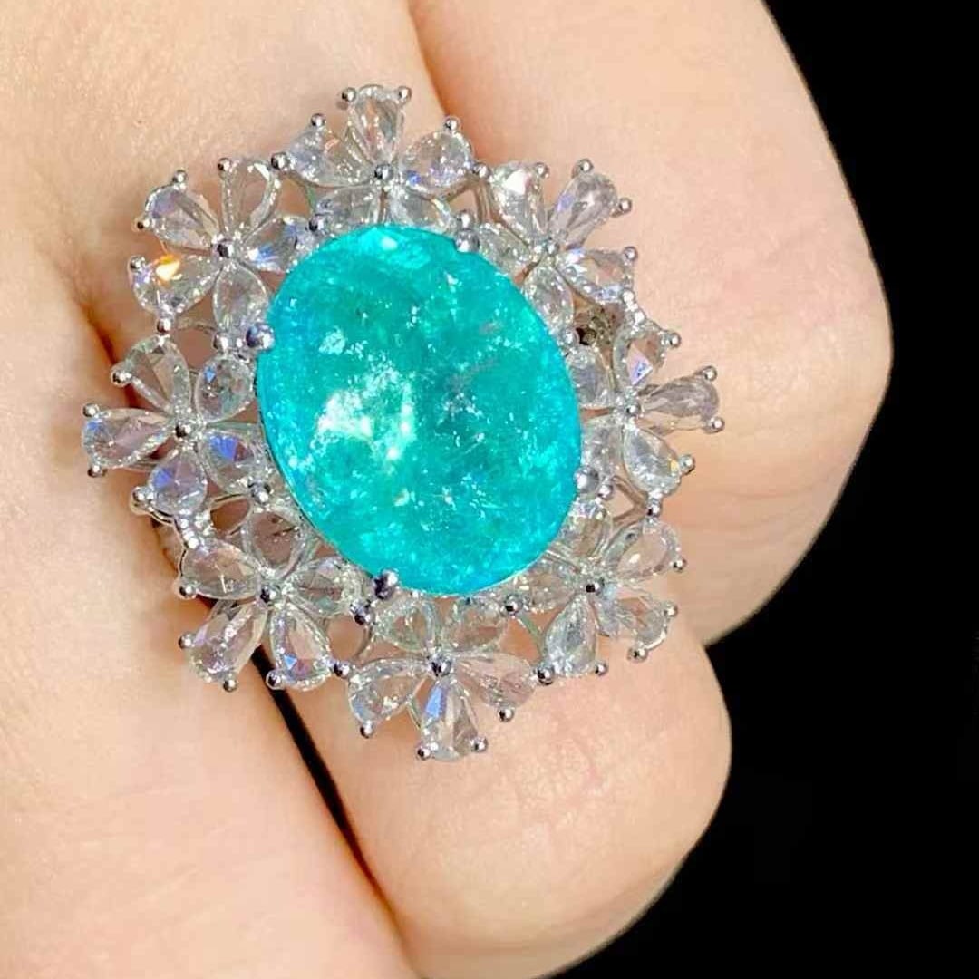 14k Gold 6.68 Ct Natural Paraiba Tourmaline & Diamond Ring - 5