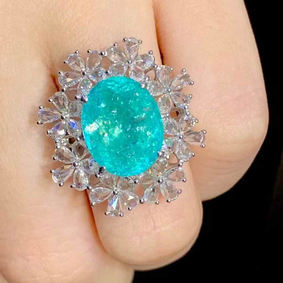 14k Gold 6.68 Ct Natural Paraiba Tourmaline & Diamond Ring - 6