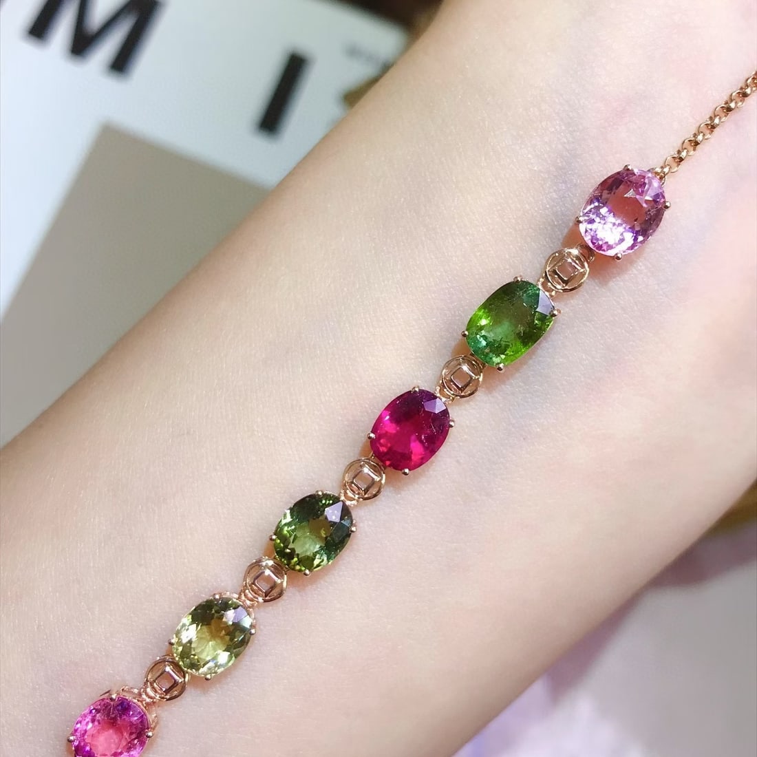 14k Gold 7.2 Ct Natural Tourmaline Bracelet - 2