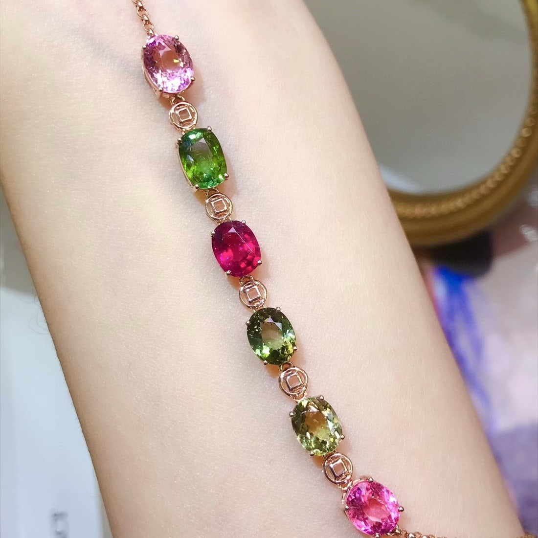 14k Gold 7.2 Ct Natural Tourmaline Bracelet - 3
