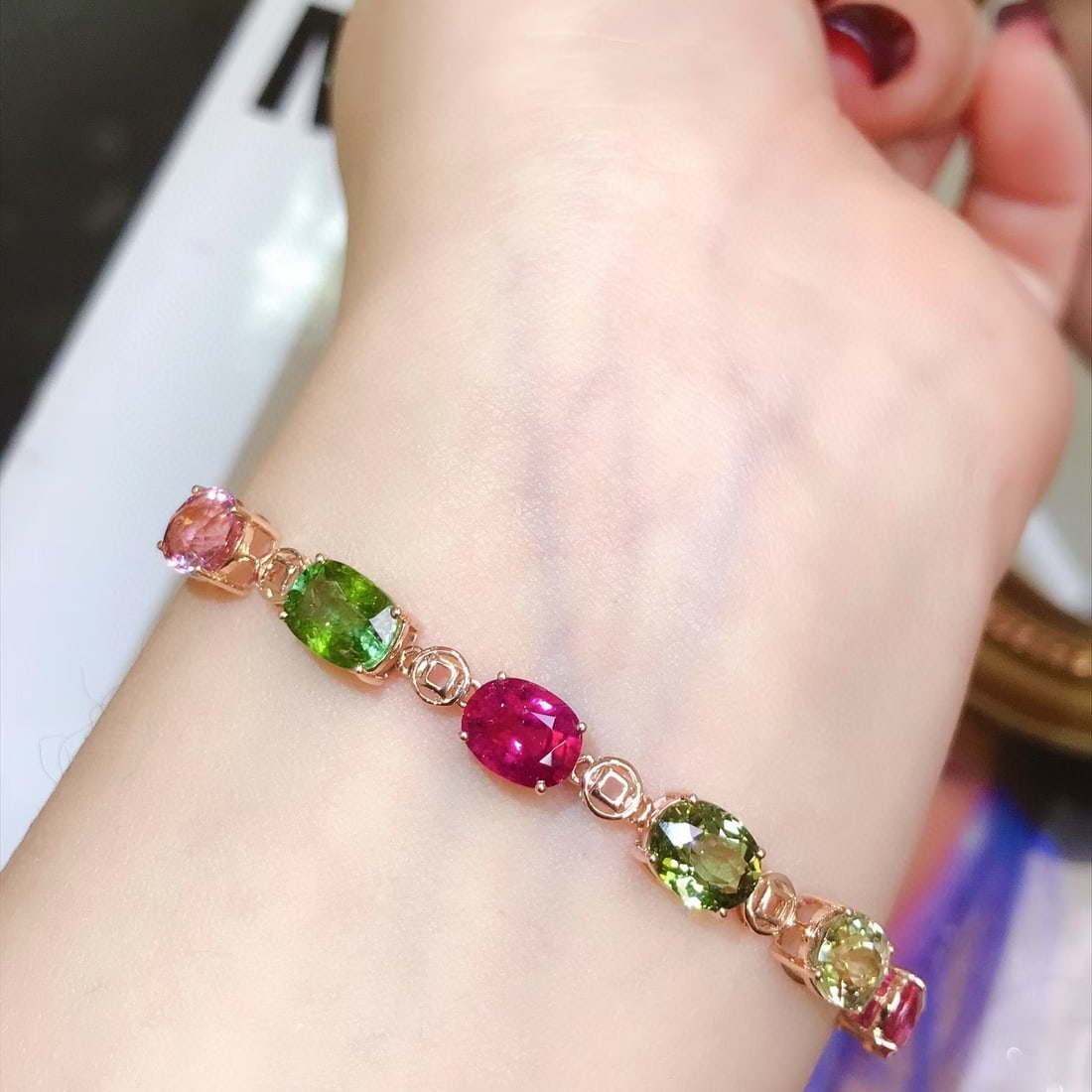 14k Gold 7.2 Ct Natural Tourmaline Bracelet - 4