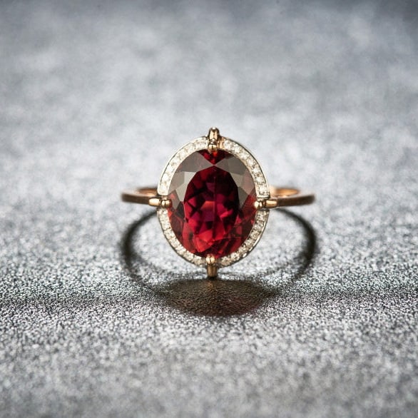 14k Gold 3.55 Ct Natural Tourmaline & Diamond Ring: Ref:231121020 // gold content:14k gold // ring size:7. 25us // // main gemstone:tourmaline // shape:oval // carat weight:3. 55ct // color:red // treatment:natural // // adjacent gemstone 2 : diamond /