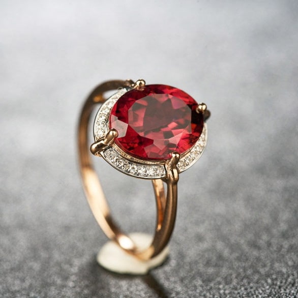 14k Gold 3.55 Ct Natural Tourmaline & Diamond Ring - 6