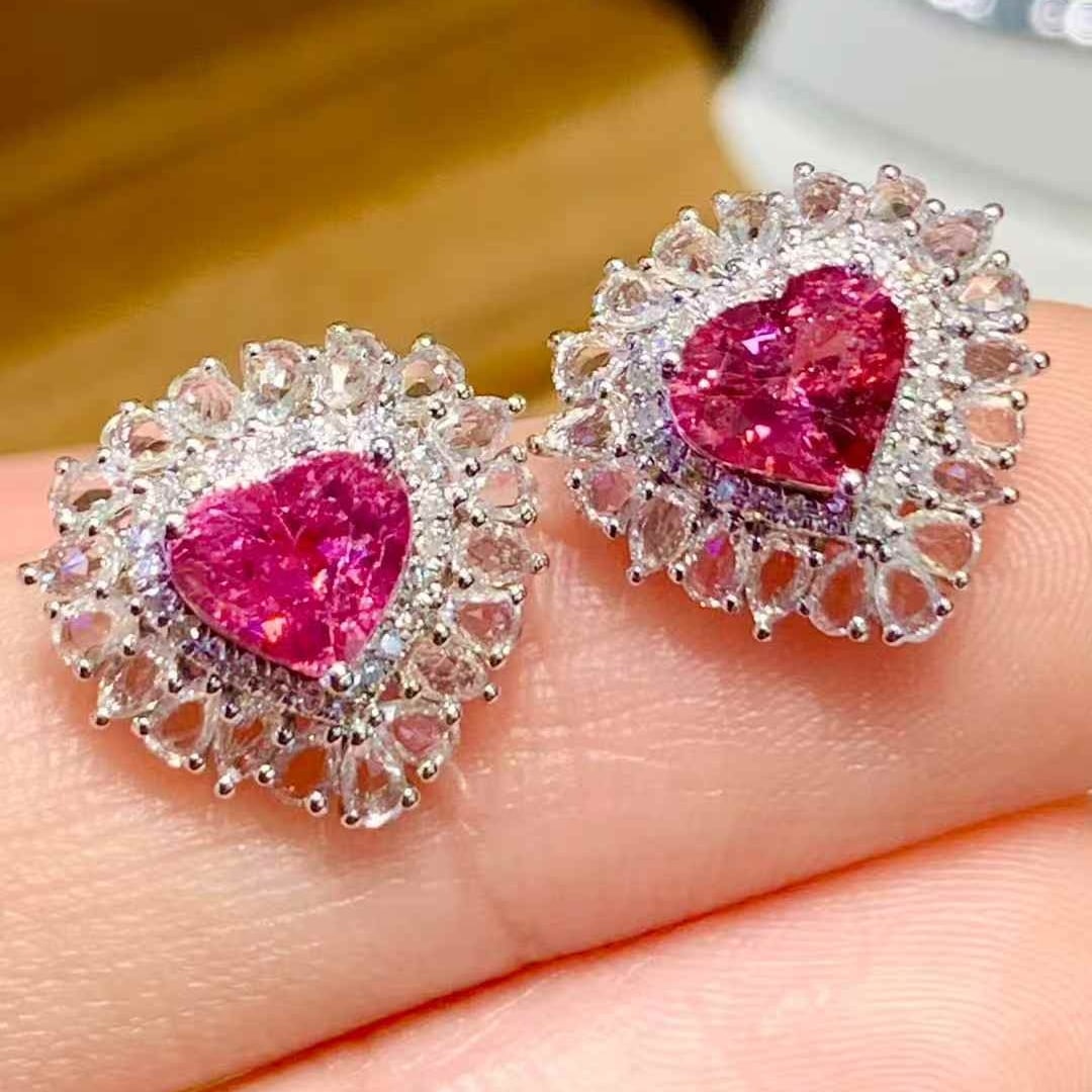 14k Gold 1.55 Ct Natural Spinel & Diamond & Sapphire Earrings - 5