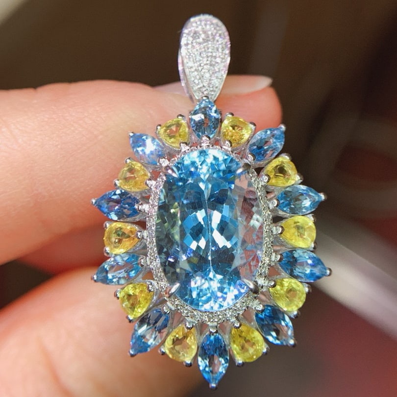 14k Gold 8.8 Ctw Natural Aquamarine & Coloured Gemstone Ring/pendant( Without Chain ) - 5