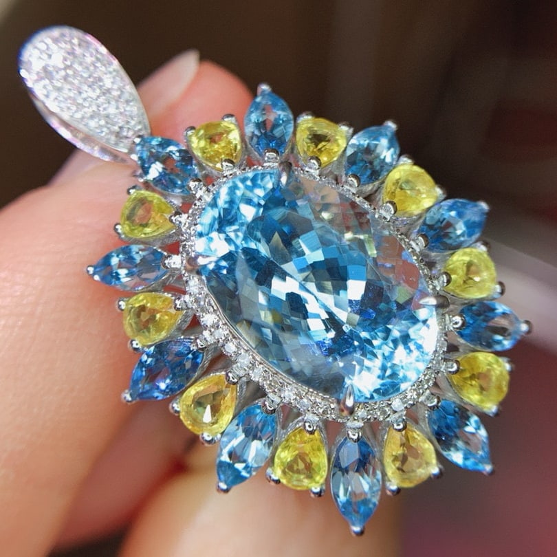 14k Gold 8.8 Ctw Natural Aquamarine & Coloured Gemstone Ring/pendant( Without Chain ) - 6