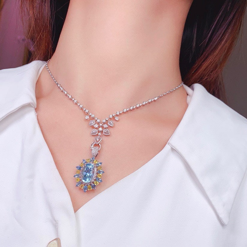 14k Gold 8.8 Ctw Natural Aquamarine & Coloured Gemstone Ring/pendant( Without Chain ) - 9