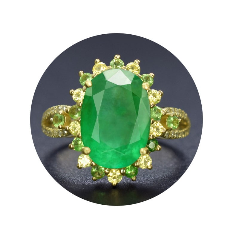 14k Gold 3.25 Ctw Natural Emerald & Tsavorite Ring - 3