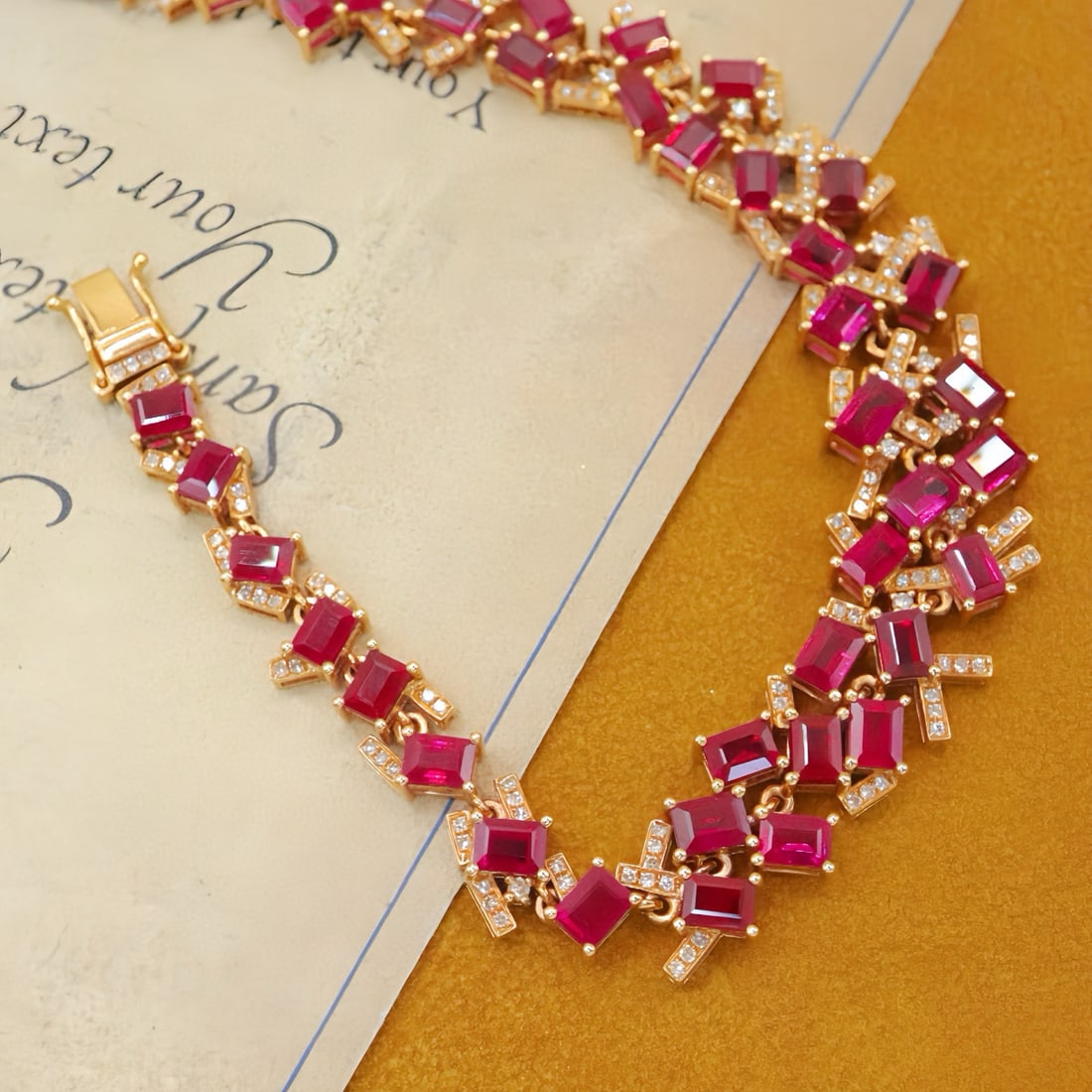 14k Gold 12.47 Ctw Natural Ruby & Diamond Bracelet - 3