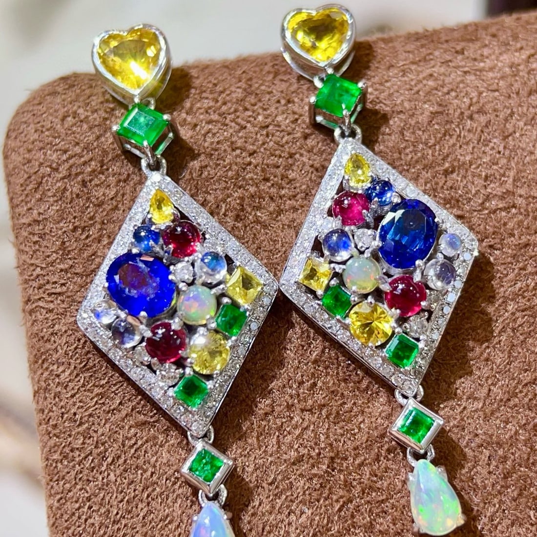 14k Gold 3.71 Ctw Natural Coloured Gemstone & Diamond Earrings - 2