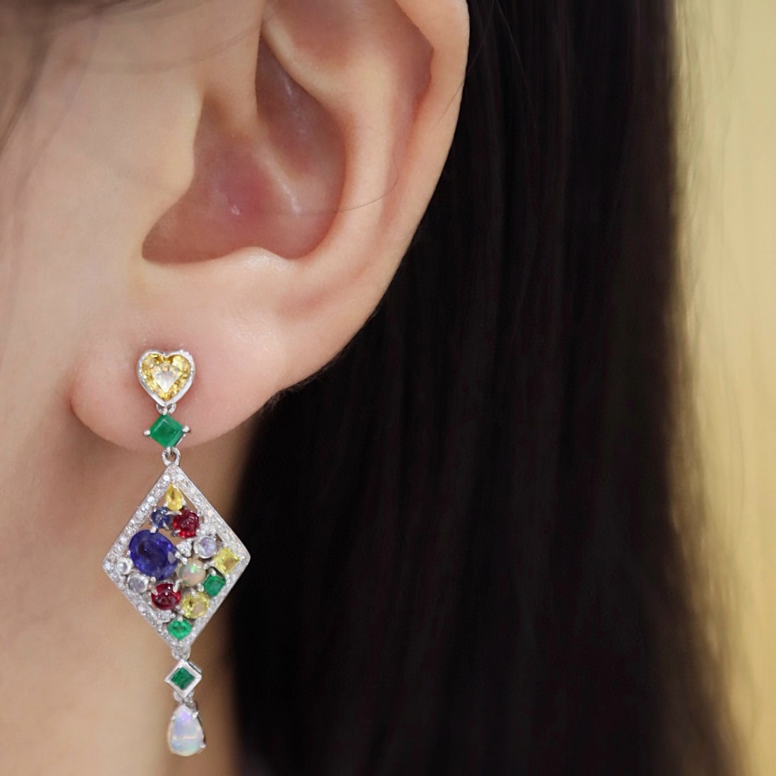 14k Gold 3.71 Ctw Natural Coloured Gemstone & Diamond Earrings - 4