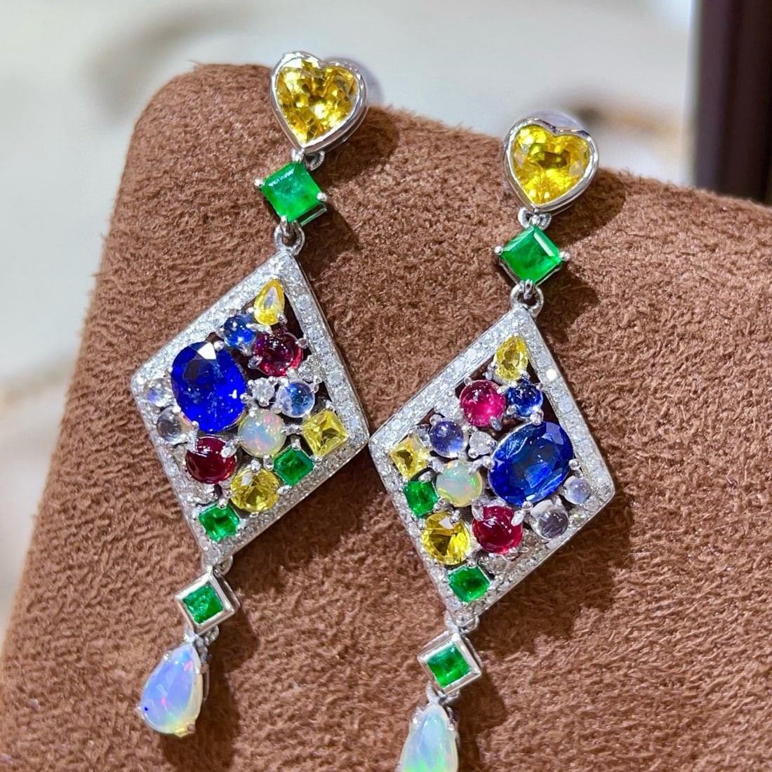 14k Gold 3.71 Ctw Natural Coloured Gemstone & Diamond Earrings - 5