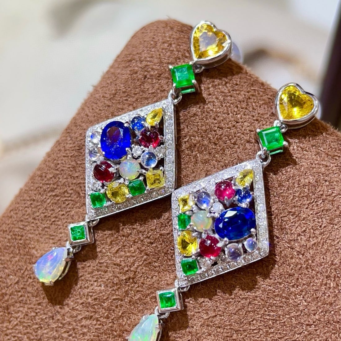 14k Gold 3.71 Ctw Natural Coloured Gemstone & Diamond Earrings - 6