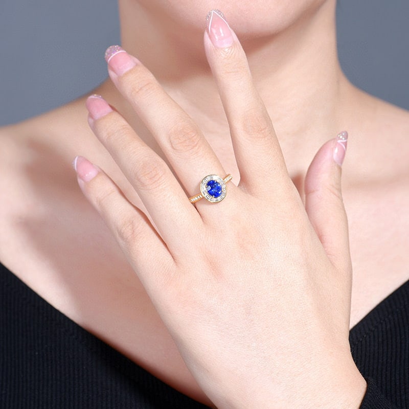 14k Gold 1.90 Ctw Natural Sapphire & Diamond Ring - 7