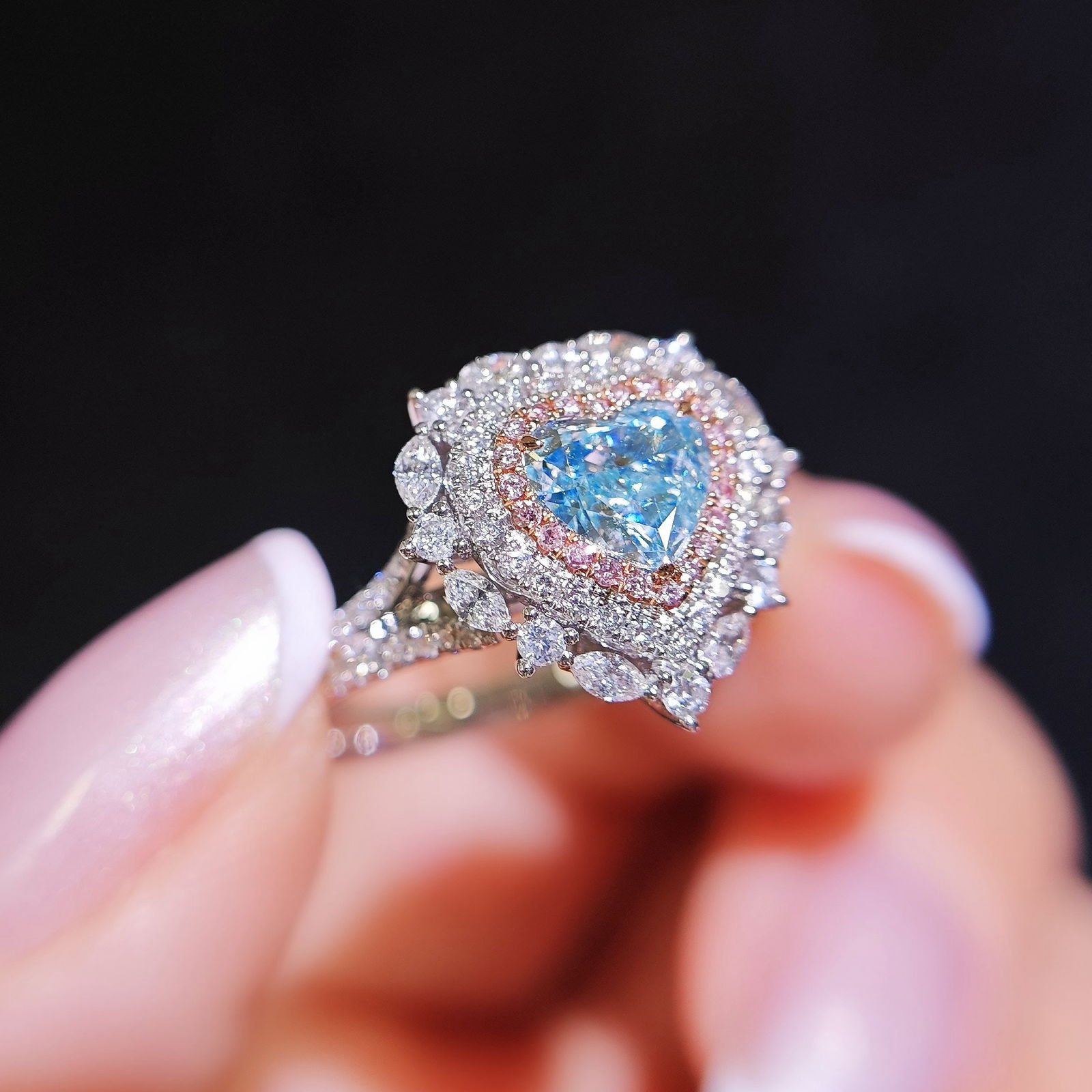 14k Gold 1.42 Ctw Natural Blue Diamond & Diamond Ring/pendant( Without Chain ) - 2