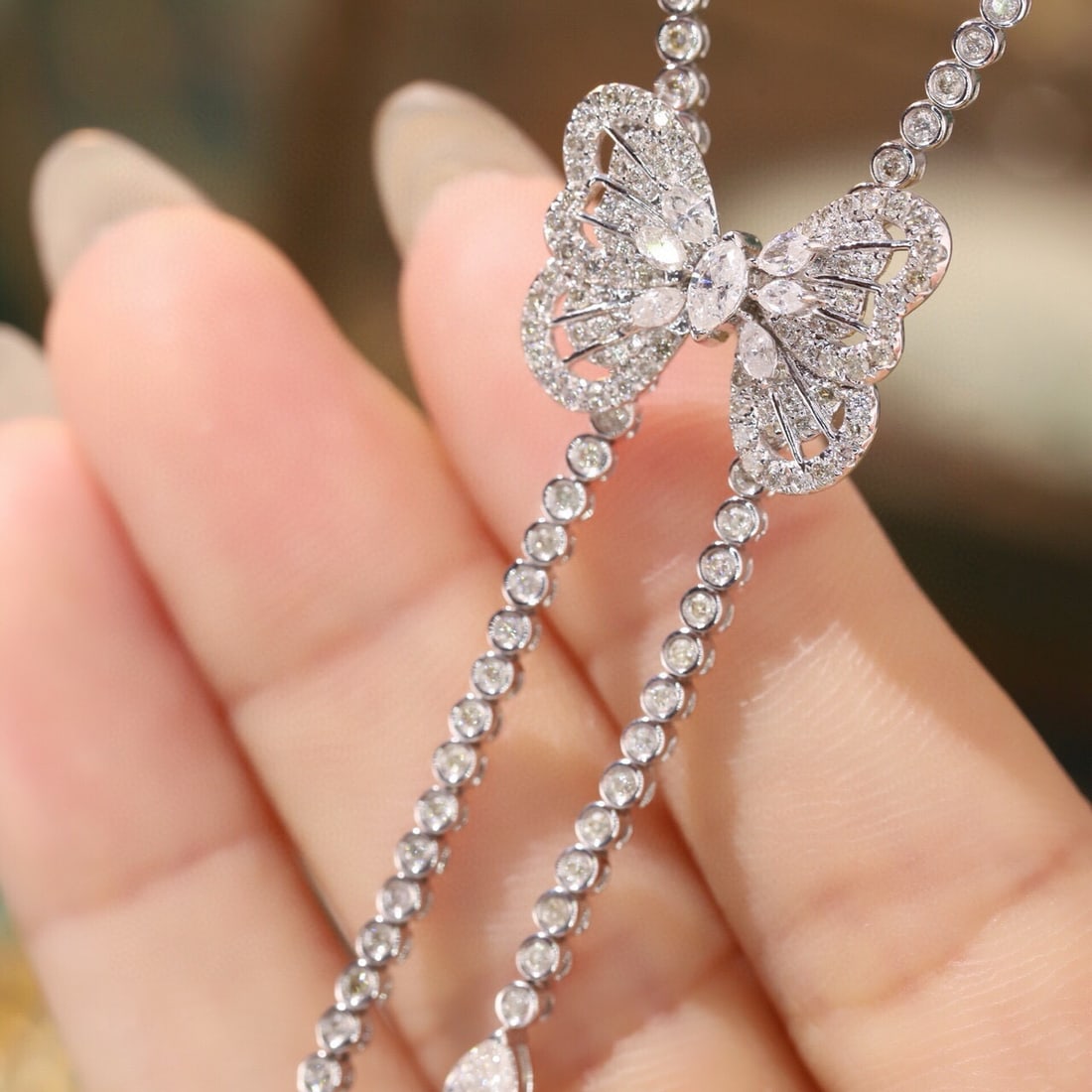 14k Gold 3.7 Ct Natural H Diamond & Butterfly Necklace - 7