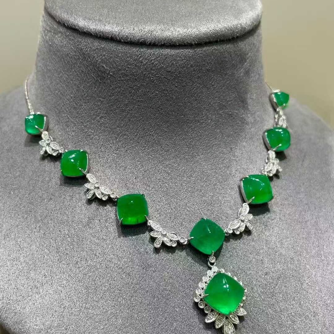 14k Gold 18.88 Ct Natural Emerald & Diamond Necklace - 3