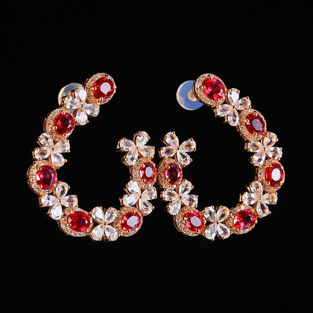 14k Gold 3.73 Ctw Natural Ruby & Diamond Earrings - 3