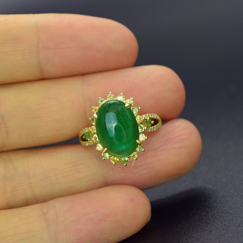 14k Gold 5.24 Ctw Natural Emerald & Tsavorite Ring - 3