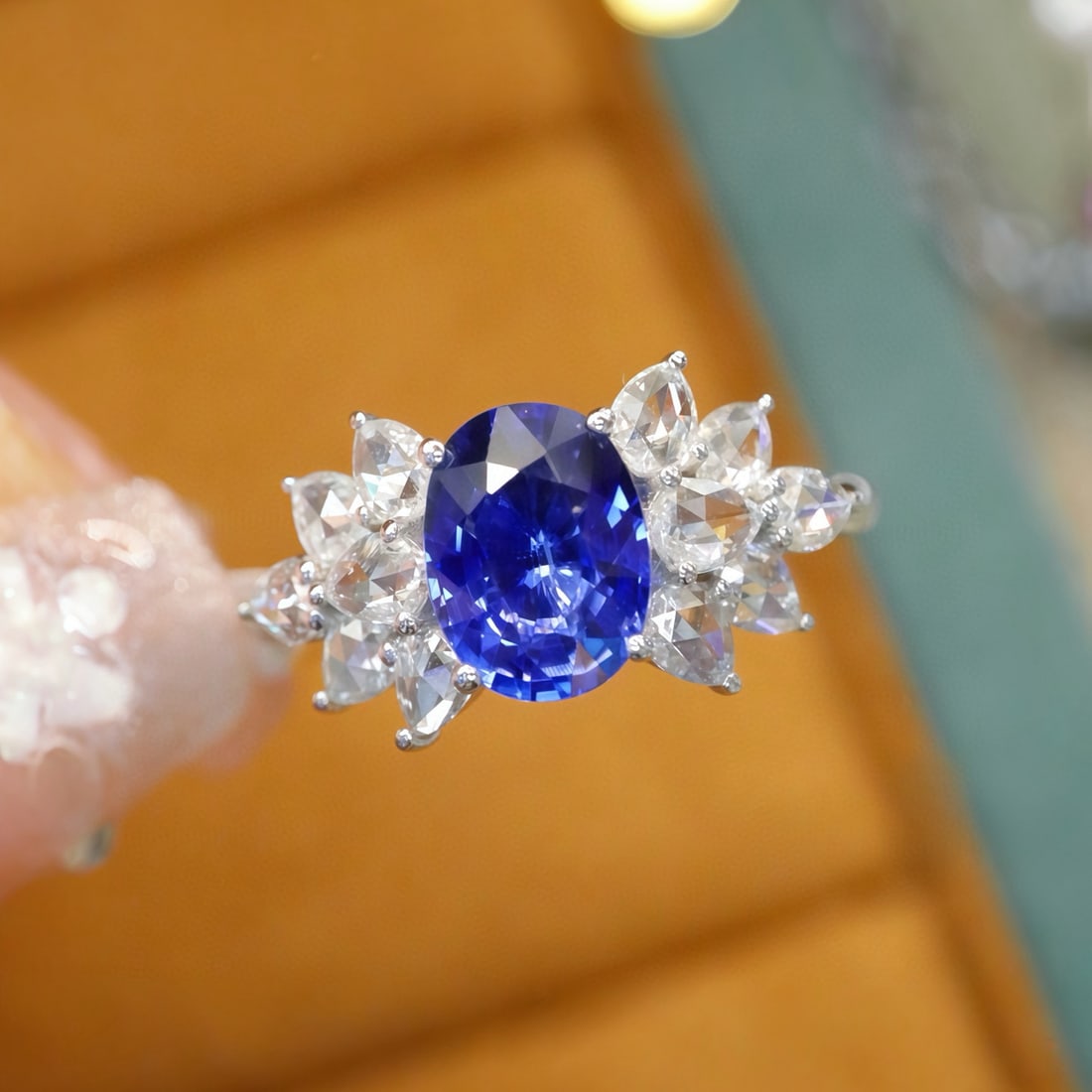 14k Gold 2.24 Ctw Natural Sapphire & Diamond Ring: Ref:231121067 // gold content:14k gold // ring size:7. 25us // // main gemstone:sapphire // shape:oval // carat weight:1. 62ct // color:blue // treatment:natural // // adjacent gemstone 2 : diamond //