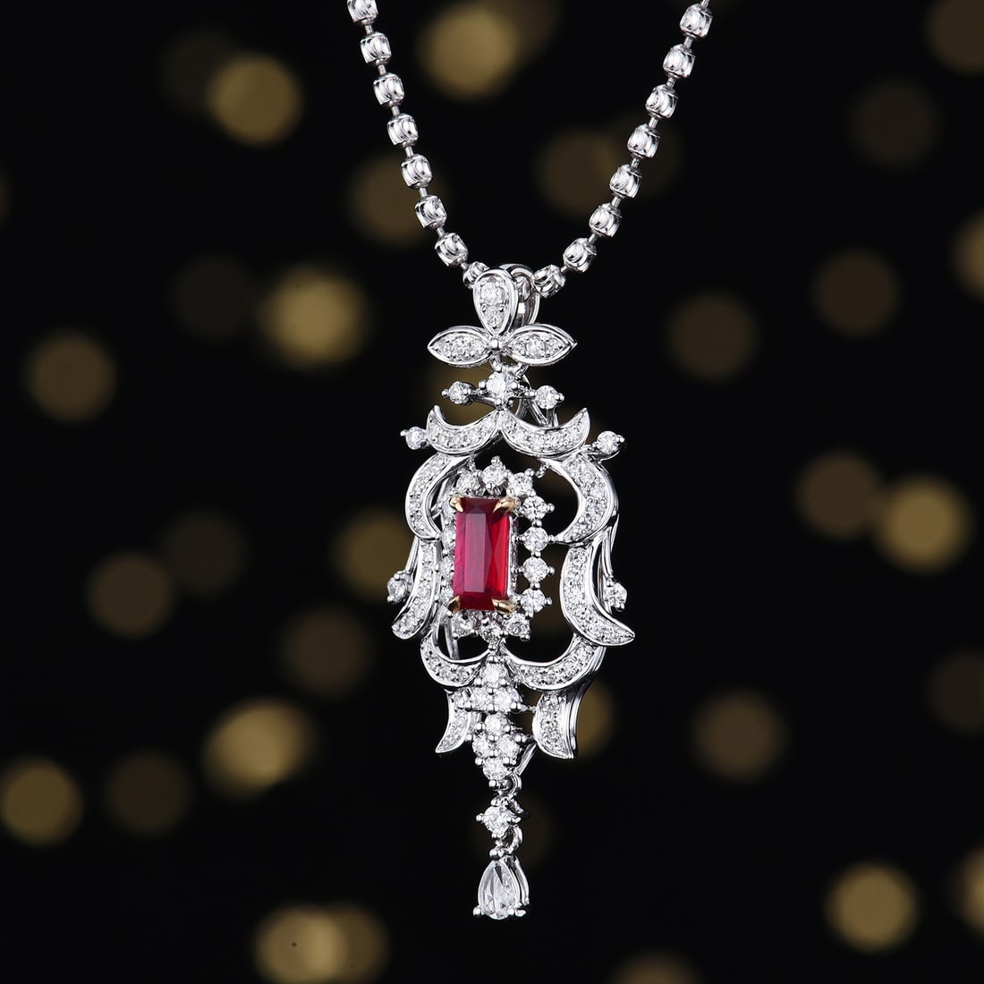 14k Gold 0.88 Ctw Natural Ruby & Diamond Pendant( Without Chain ) - 2