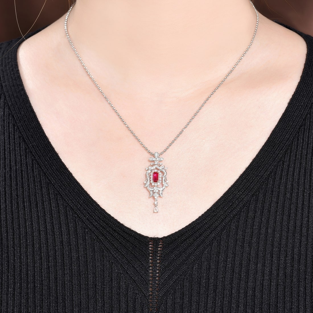 14k Gold 0.88 Ctw Natural Ruby & Diamond Pendant( Without Chain ) - 3