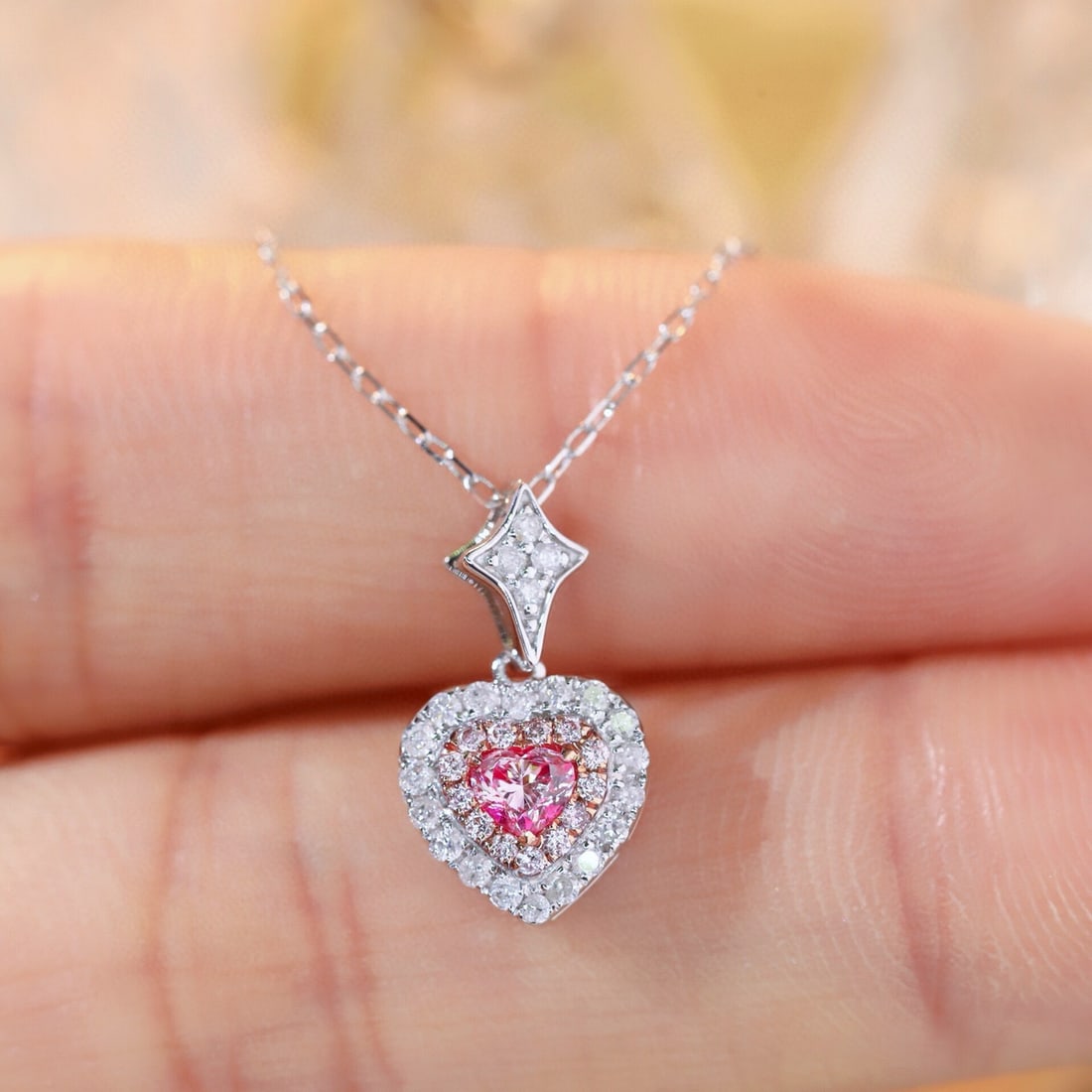 14k Gold 0.40 Ctw Natural Pink Diamond & Diamond Necklace - 3