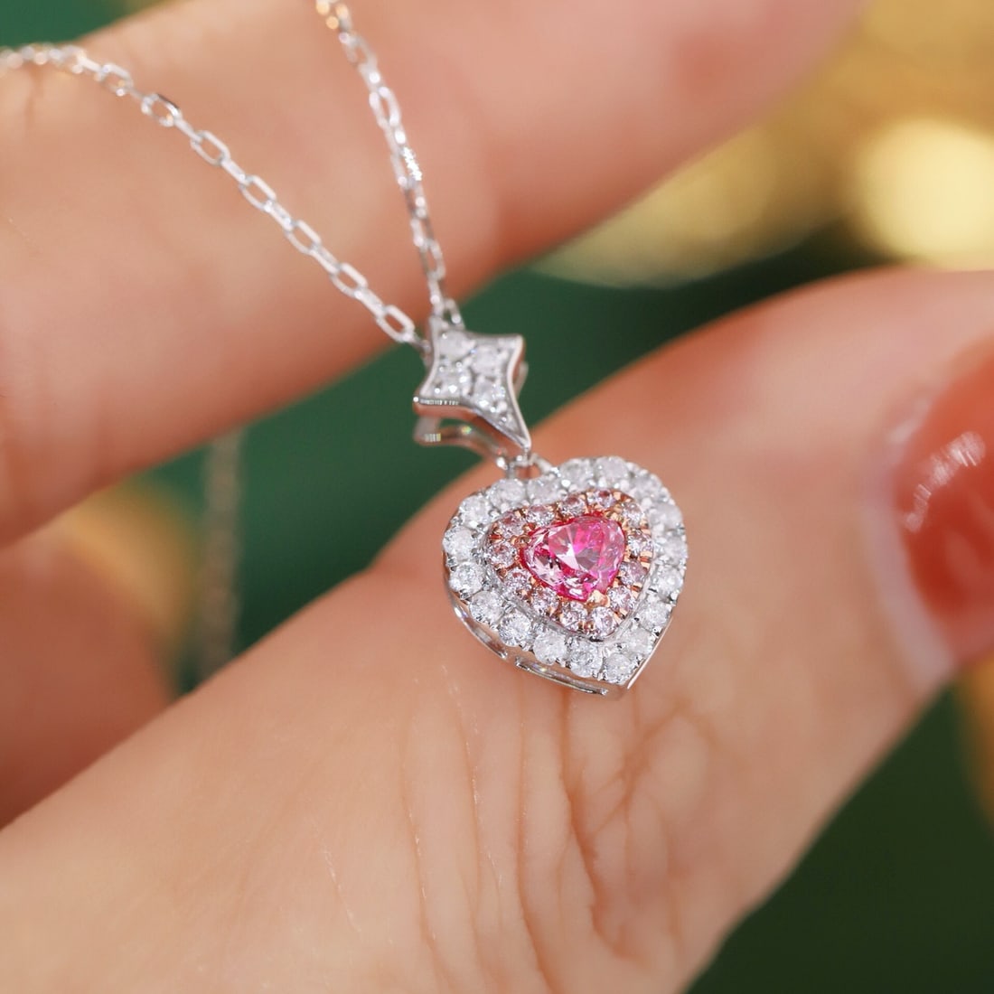 14k Gold 0.40 Ctw Natural Pink Diamond & Diamond Necklace - 4