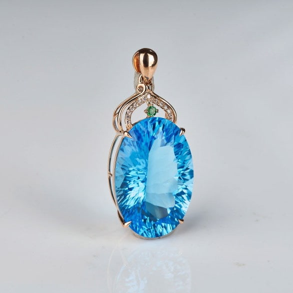 14k Gold 22.88 Ct Natural Topaz & Diamond & Tsavorite Pendant( Without Chain ) - 5