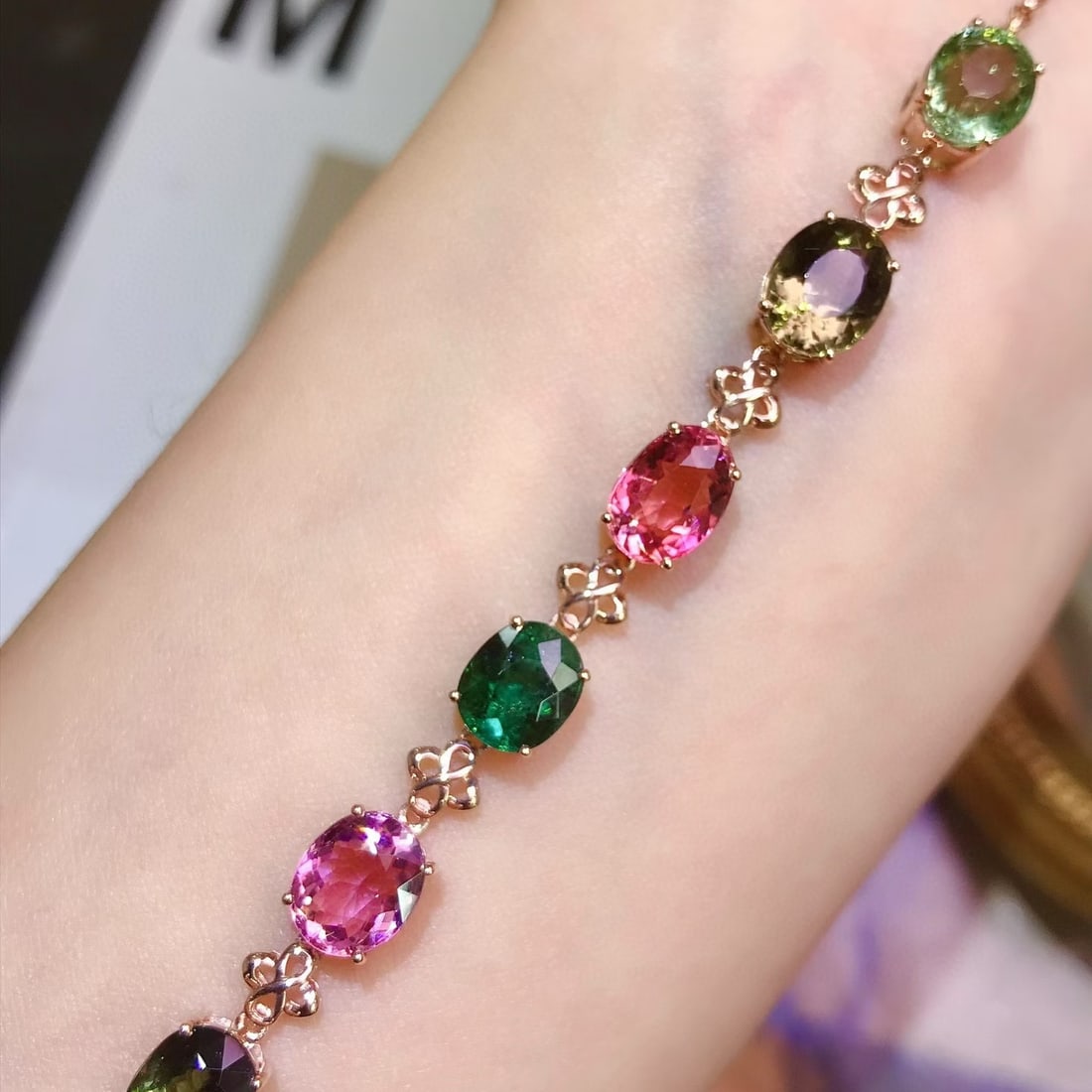 14k Gold 8.6 Ct Natural Tourmaline Bracelet - 2