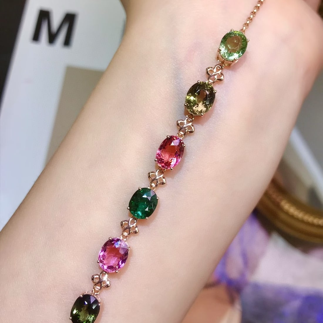 14k Gold 8.6 Ct Natural Tourmaline Bracelet - 3