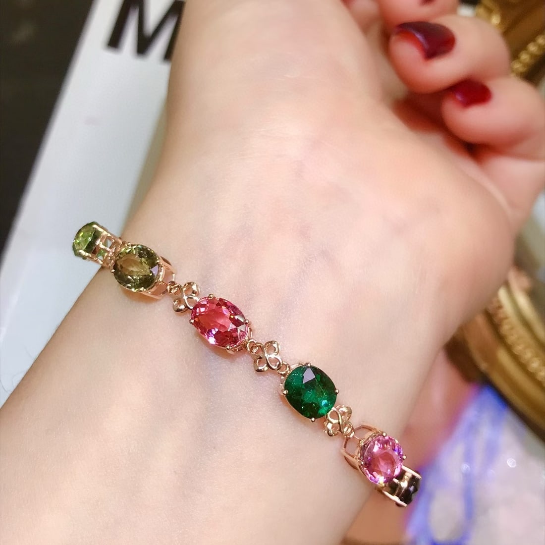 14k Gold 8.6 Ct Natural Tourmaline Bracelet - 4